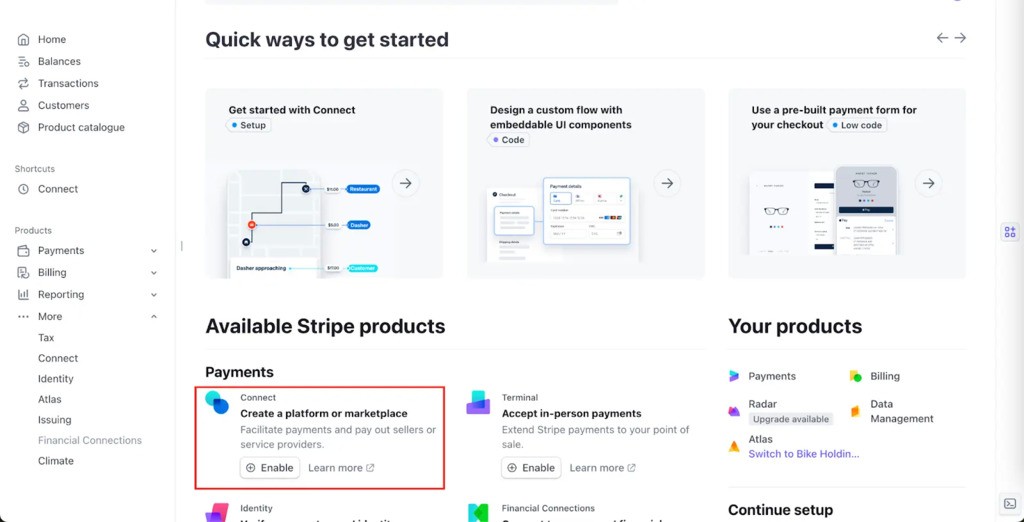 step one in creating stripe account in payments menu step one in creating stripe account in payments menu