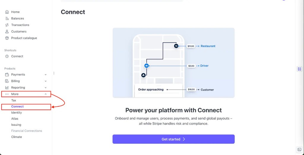 step one in creating stripe account in side menu step one in creating stripe account in side menu
