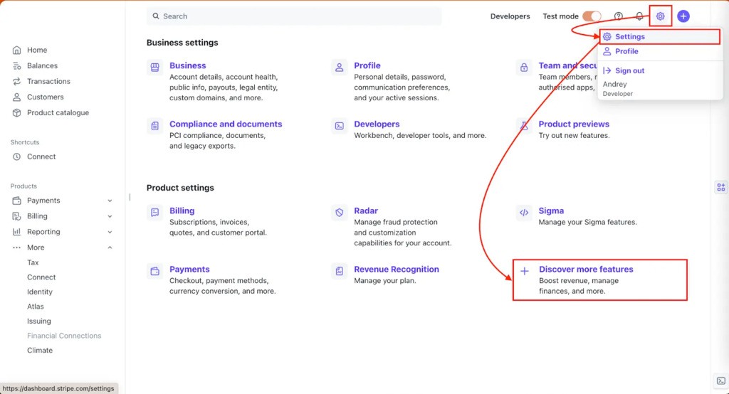 step one in creating stripe account in top bar step one in creating stripe account in top bar