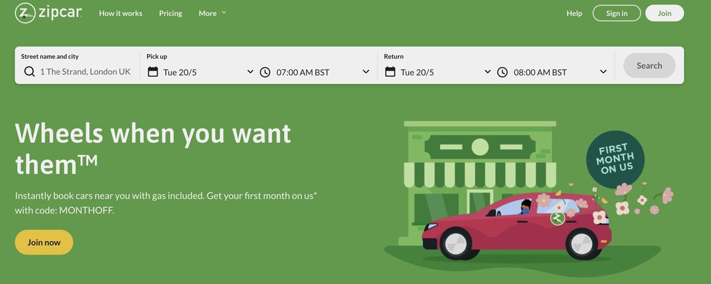 zipcar is one of the best car-sharing platform examples