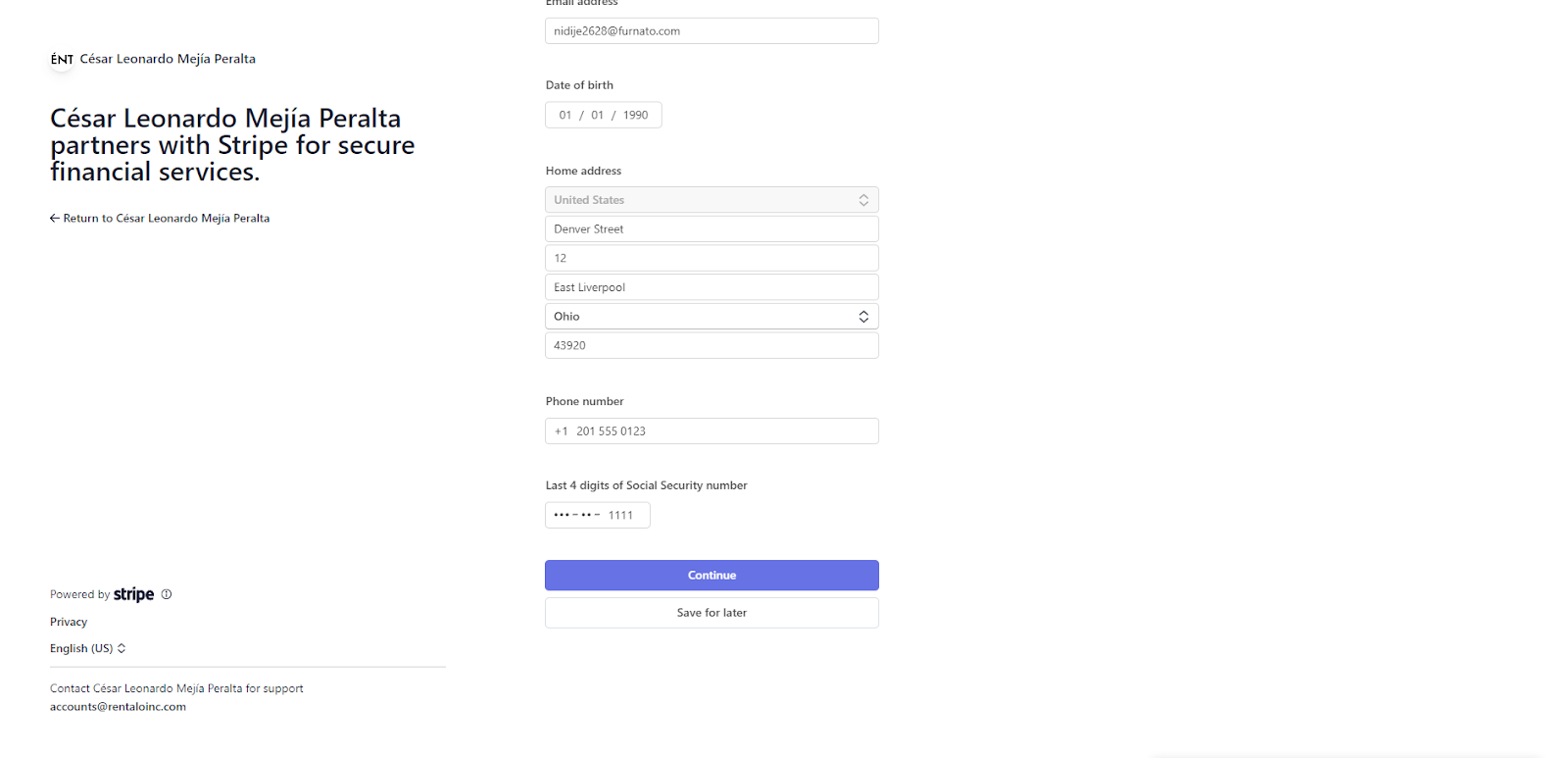 open stripe account step three verify personal details - 2