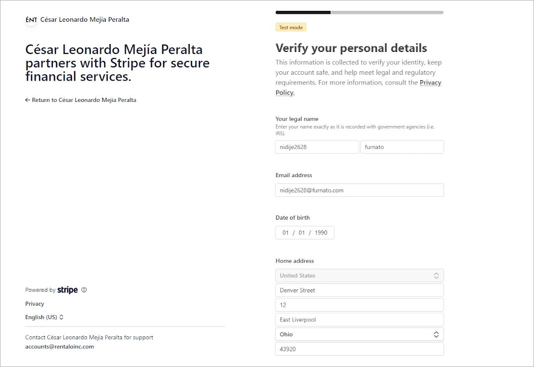 open stripe account step three verify personal details