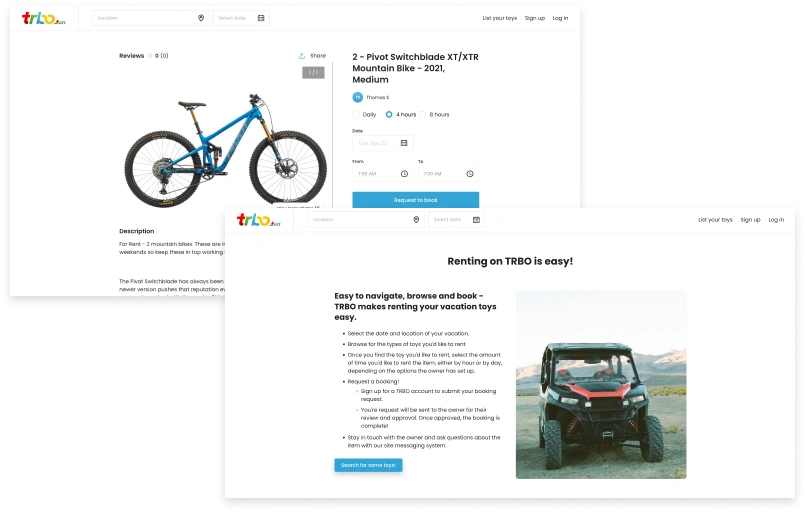 TRBO Adventure Rental Website