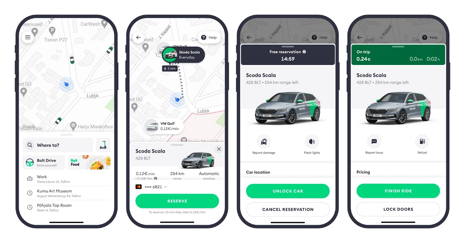 clean in app interface in car sharing platforms