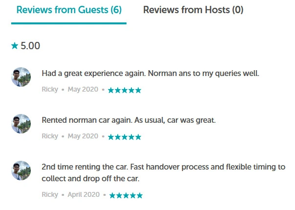 car sharing platform review feature