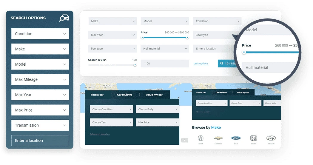 advanced search and filters in a car rental booking system