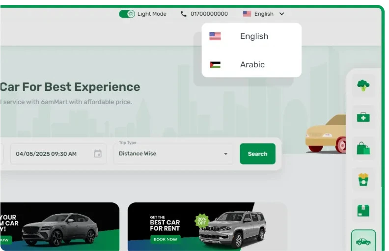 multi language support in a car rental booking system