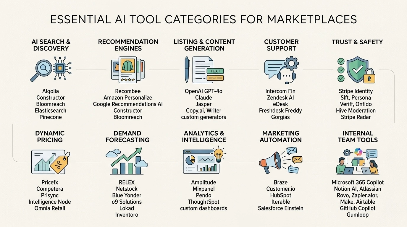 must have categories of ai tools for marketplace businesses