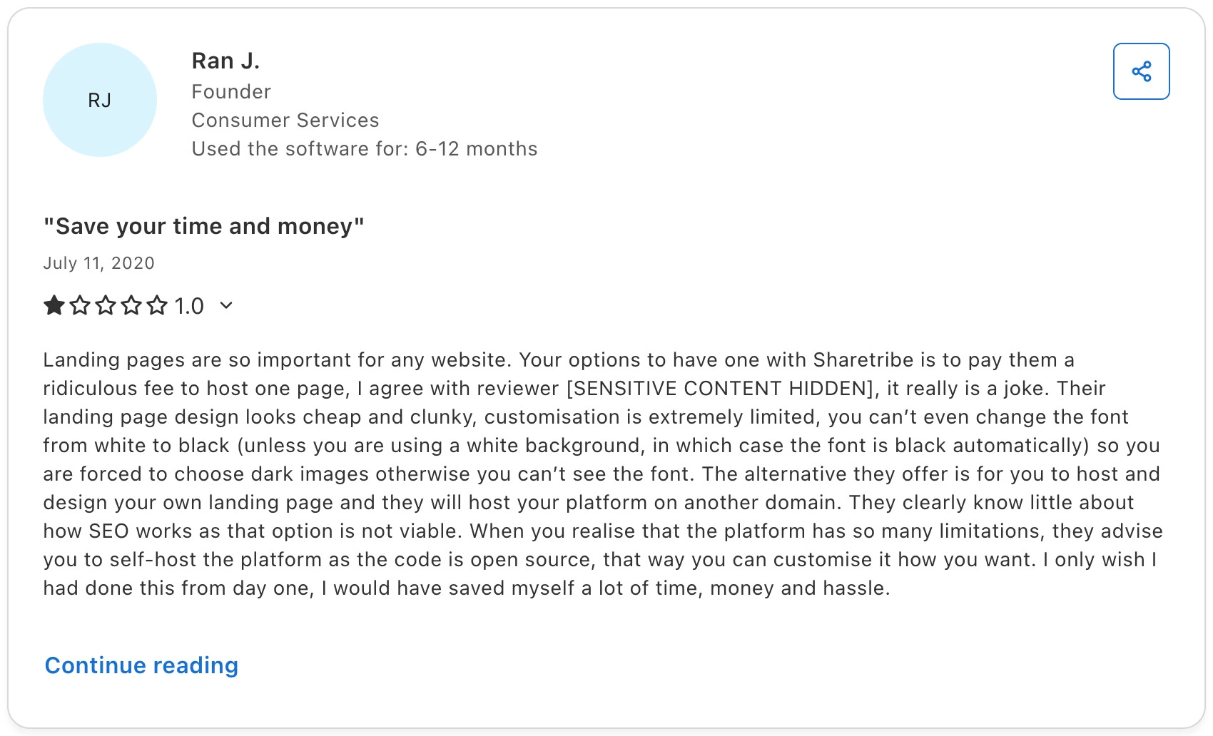 no code limits sharetribe review