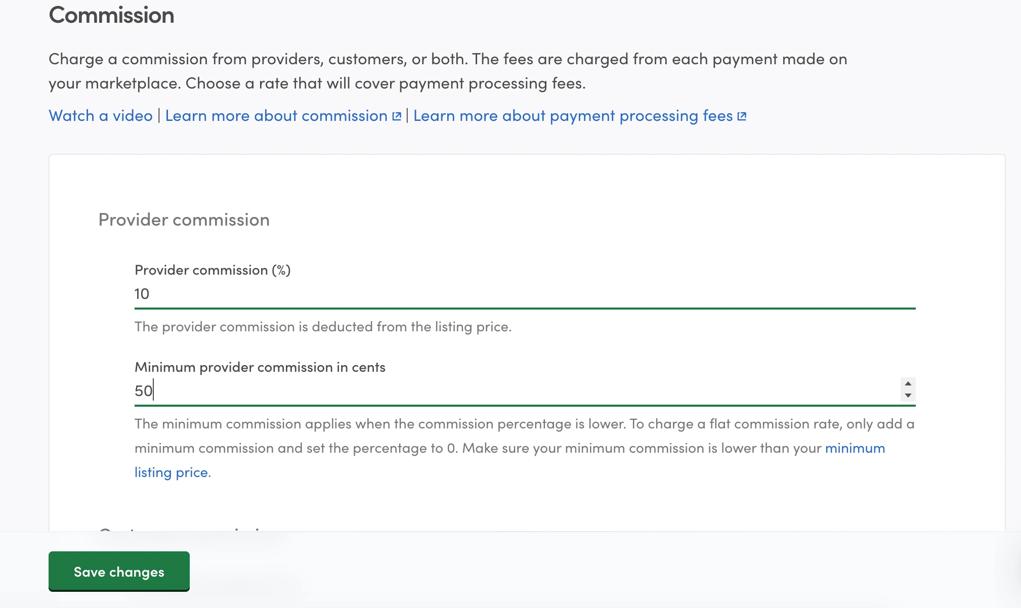 sharetribe commision configuration