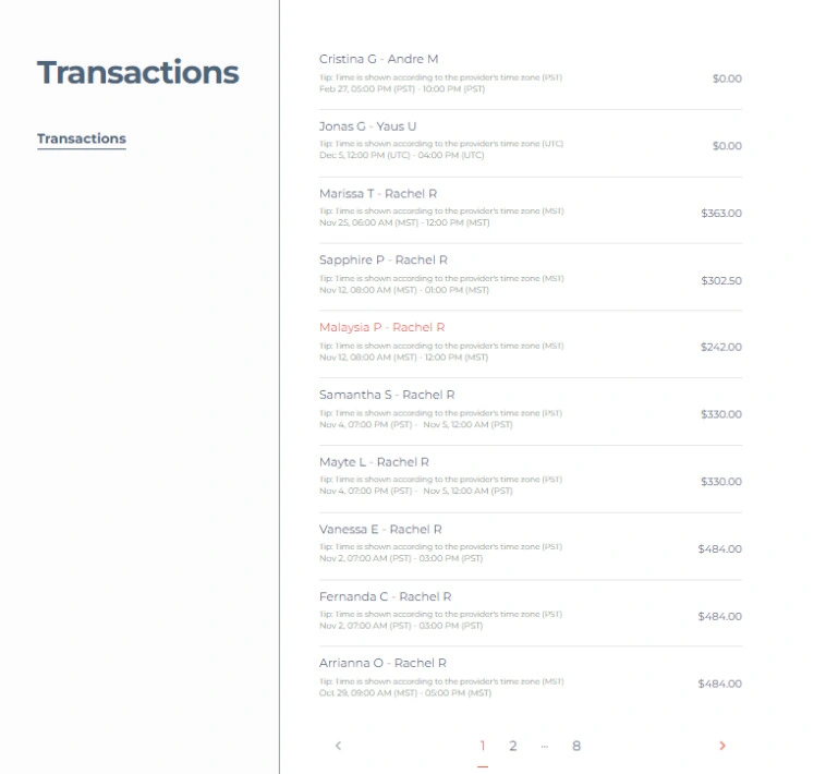 admin panel transaction view