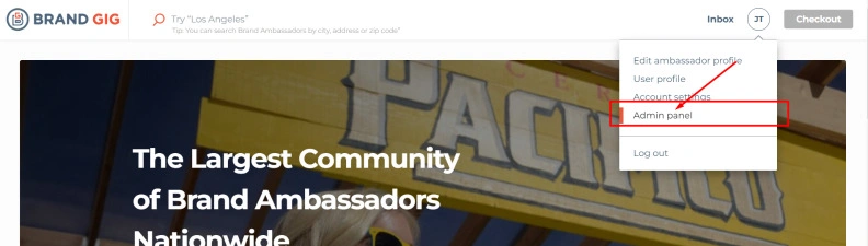brandgig admin panel view