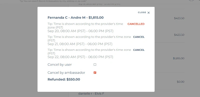 brandgig admin panel view