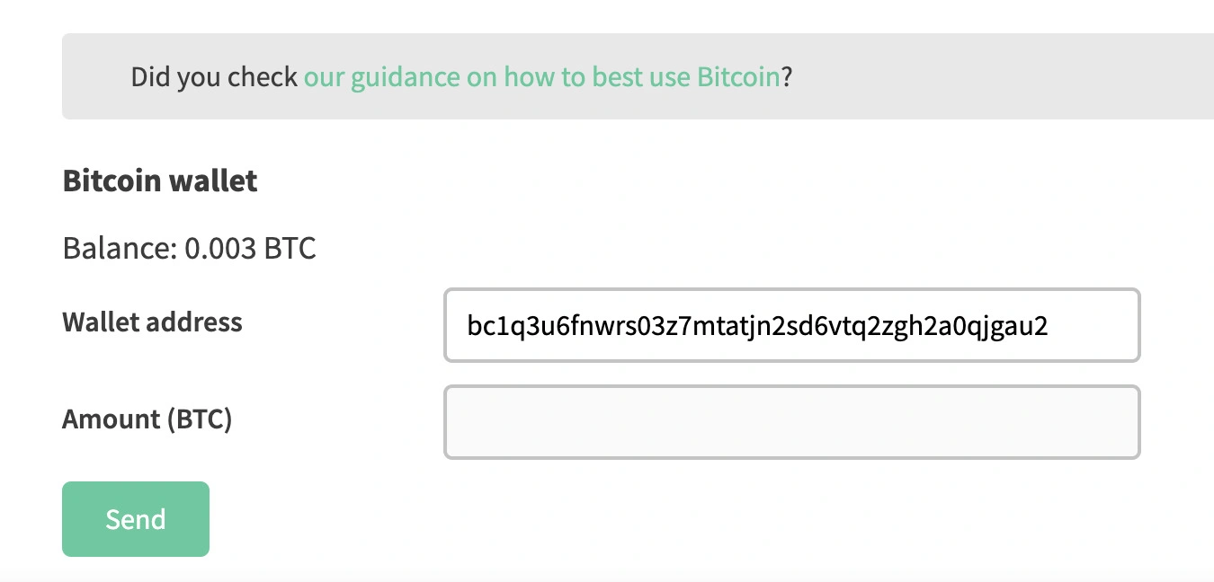 provider enters the address of the wallet