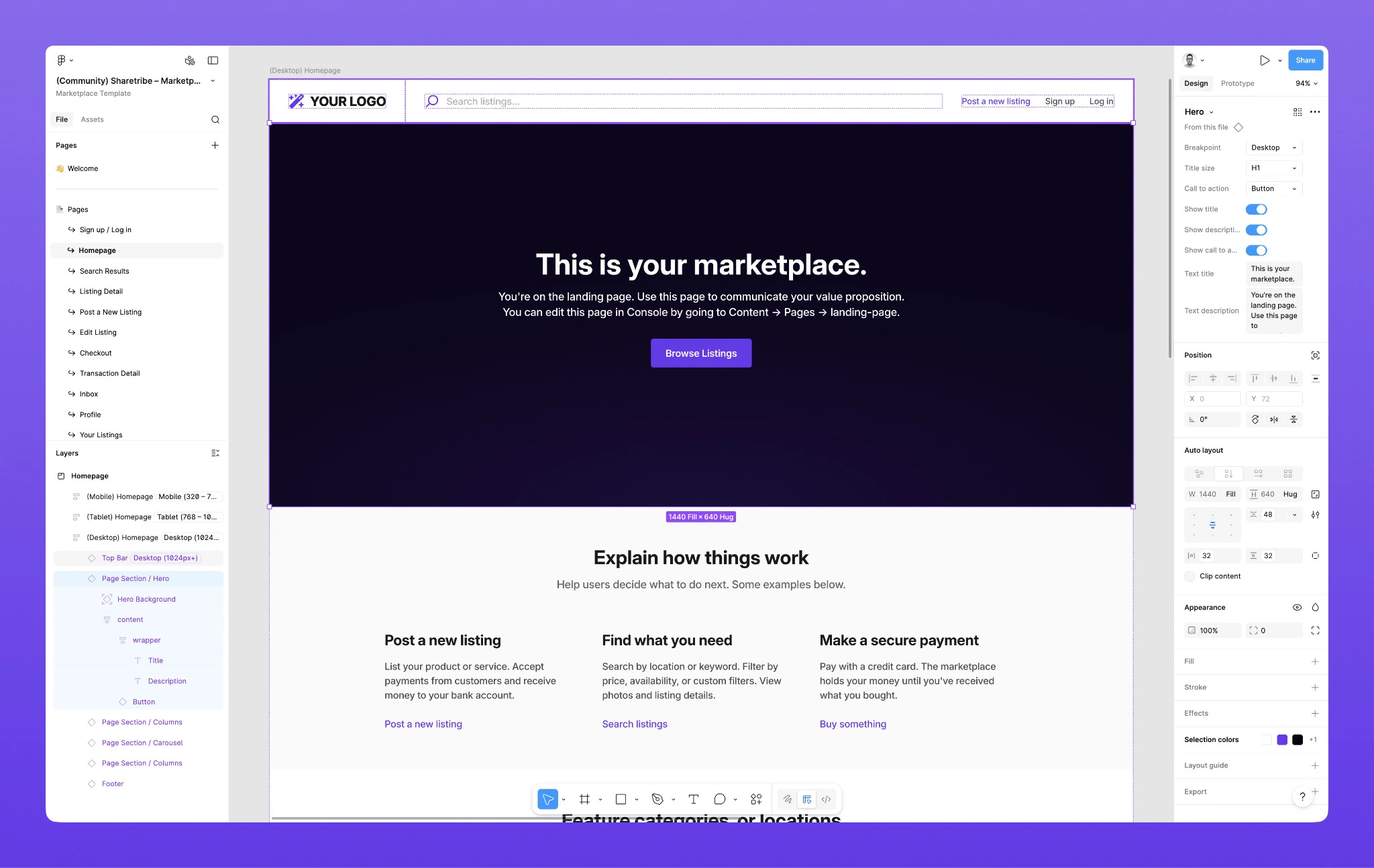 sharetribe figma design mockups
