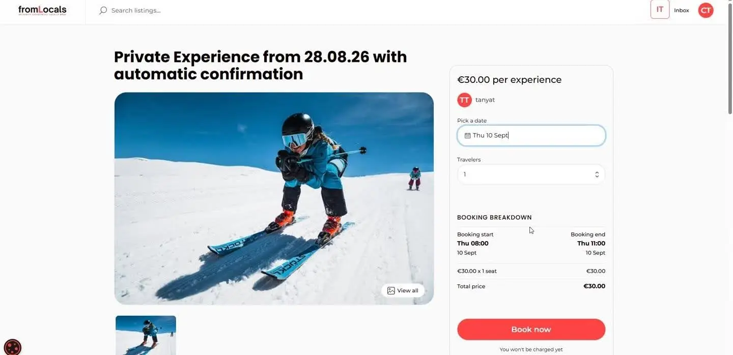 auto confirmation ski listing page view