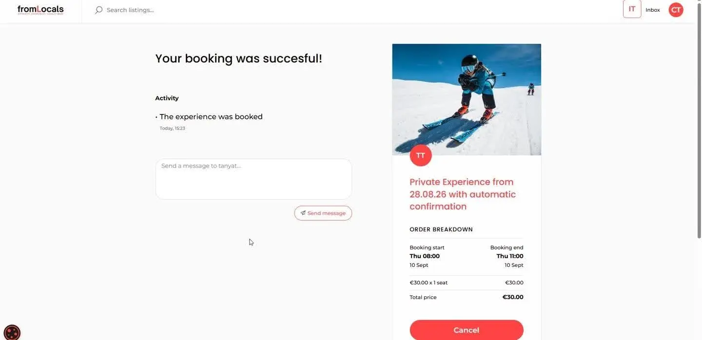 customer automatic booking success screen