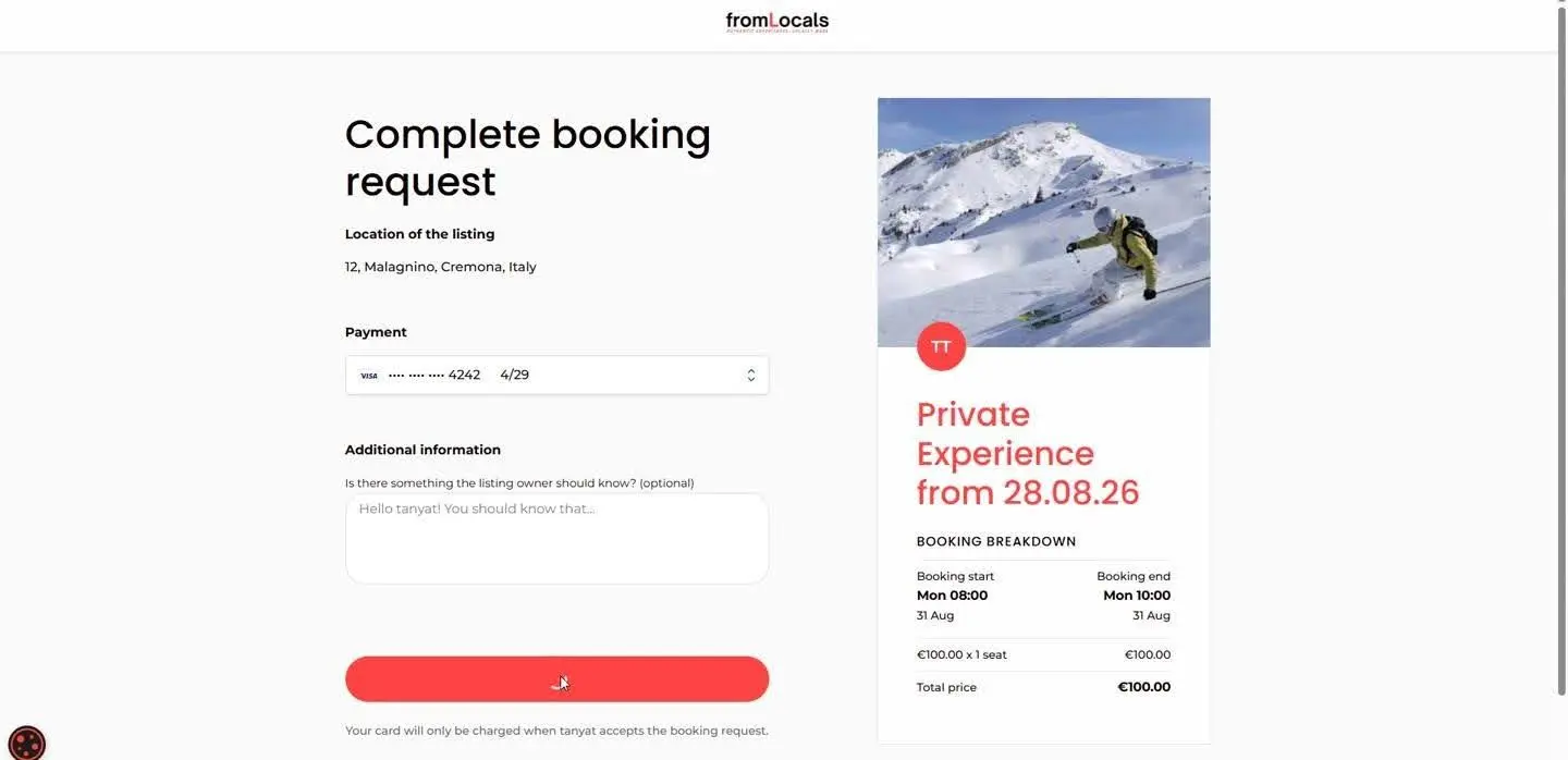 booking request checkout page view