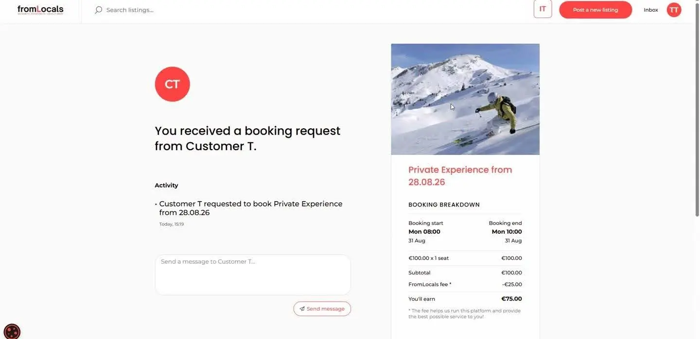provider viewing incoming booking request
