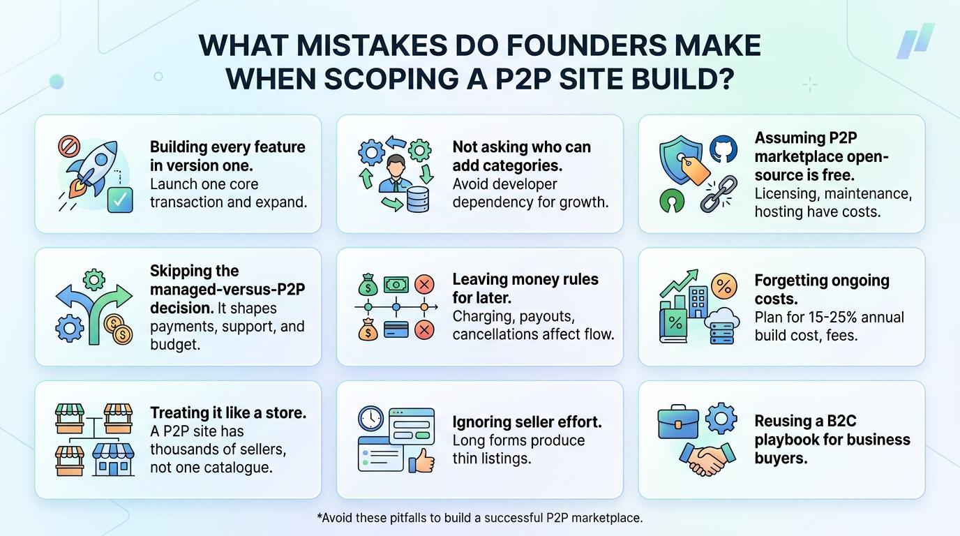 mistakes founders make when scoping a p2p site build